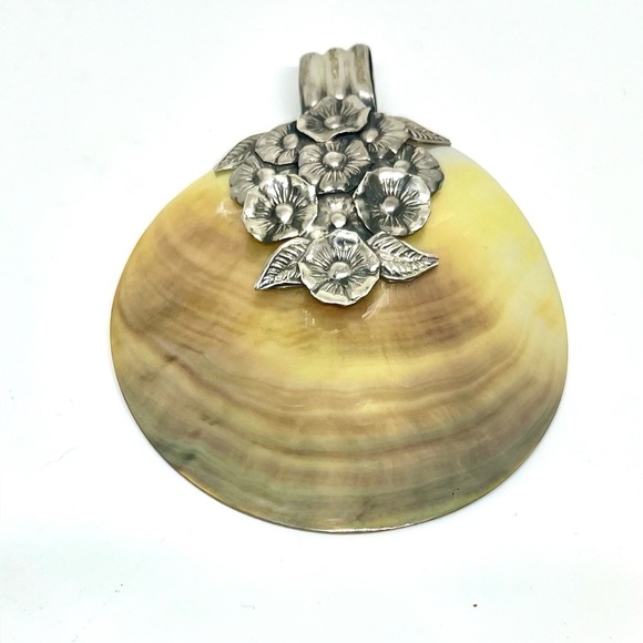 Vintage Large MOP & Sterling Silver Pendant